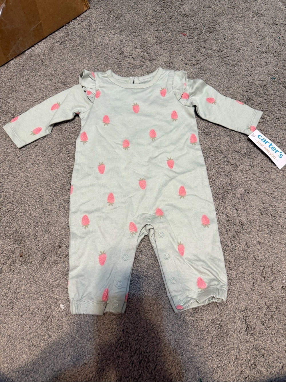 Carter's Mint Green Strawberry Print Long-Sleeve One-Piece